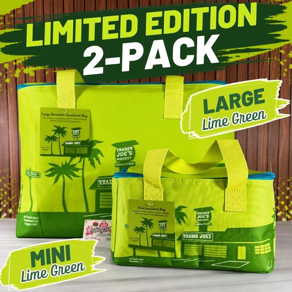 Trader Joe's LARGE & MINI Insulated LIME GREEN Bags (Brand New - Set of 2)